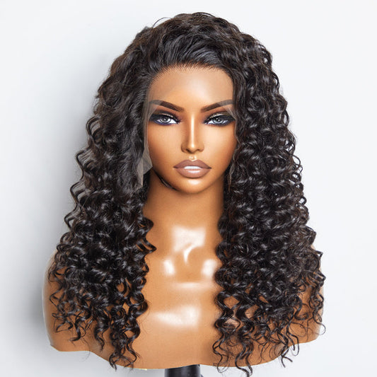 Glueless 3D Cap Pre-bleached Deep Wave 13x4 Transparent Lace Front Wig 150% Density