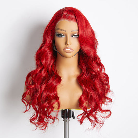 24 Inches 13"x4" Body Wavy Wear & Go Glueless #Red Lace Frontal Wig-100% Human Hair