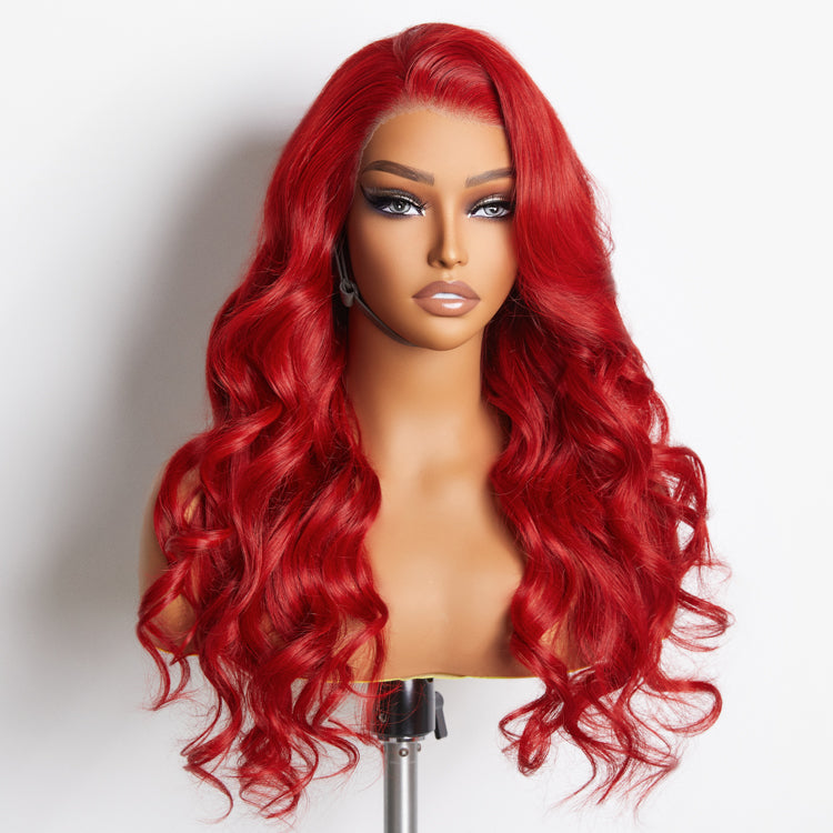 24 Inches 13"x4" Body Wavy Wear & Go Glueless #Red Lace Frontal Wig-100% Human Hair