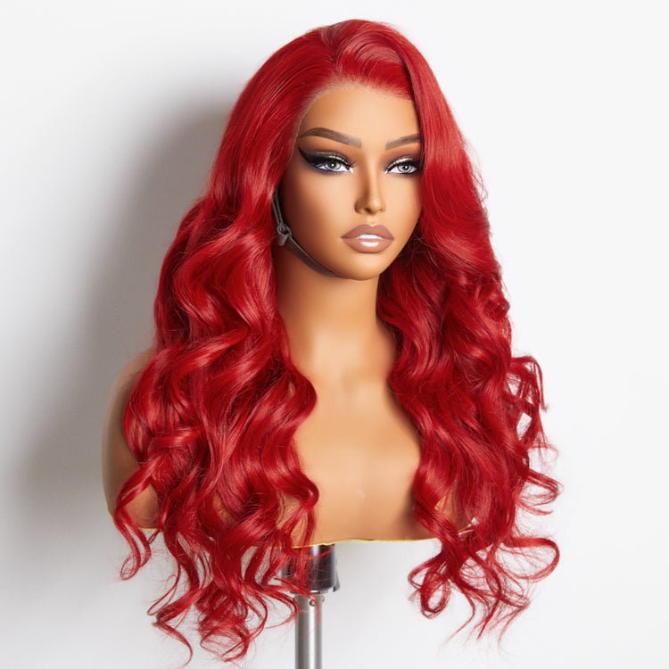 24 Inches 13"x4" Body Wavy Wear & Go Glueless #Red Lace Frontal Wig-100% Human Hair