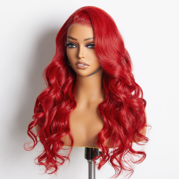 24 Inches 13"x4" Body Wavy Wear & Go Glueless #Red Lace Frontal Wig-100% Human Hair