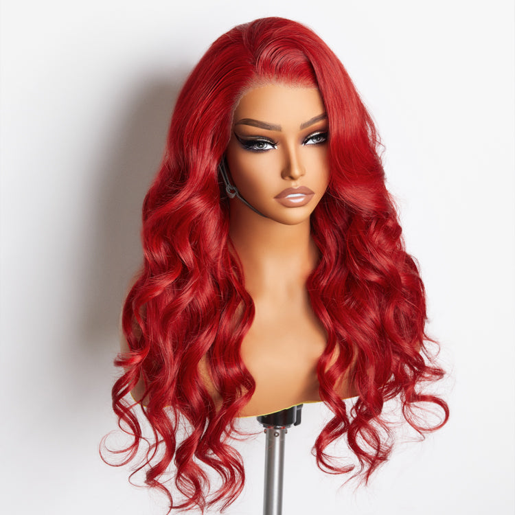 24 Inches 13"x4" Body Wavy Wear & Go Glueless #Red Lace Frontal Wig-100% Human Hair